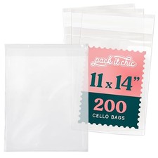 11x14 Self Sealing Cellophane Bags 200 Pack - Resealable Adhesive 11" X 14"