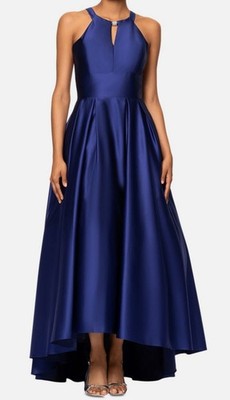 B&A By Betsy & Adam Women's Blue Keyhole High-Low Gown Dress Size 4