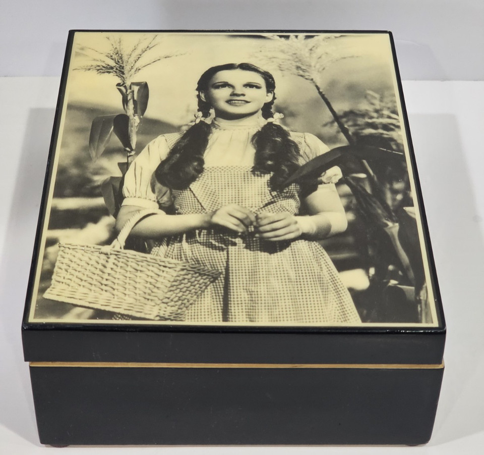 A limited-edition 1987 Wizard of Oz music jewelry box featuring Judy Garland as Dorothy — a genuine licensed collectible from the year of the film's 50th anniversary craze.