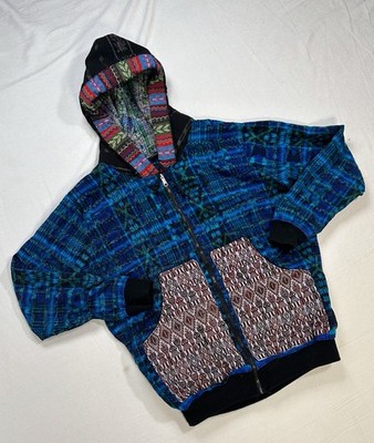 VTG Coogi Style Y2K Handmade Aztec Hoodie L Psychedelic Grateful Dead Skater USA