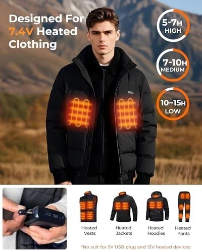 Heated Vest Battery Pack 18400mAh 5V/7.4V Rechargeable Power Bank with LED Indic image 3