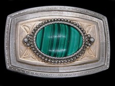 UE09108 VINTAGE 1970s  GREEN AGATE STONE  WESTERN  COWBOY FASHION BELT BUCKLE
