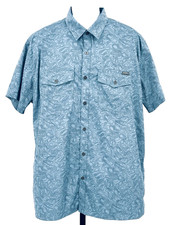 EDDIE BAUER Men's 2XL Slim Fit Slate Blue Sonar Short Sleeve Button Down Shirt