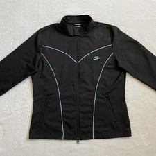 Vintage Nike Full Zip Track Jacket Womens Large Black Striped Retro