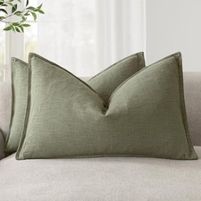 Pack of 2, Decorative Linen Soild Throw 20" x 12" Pack of 2 Olive Branch