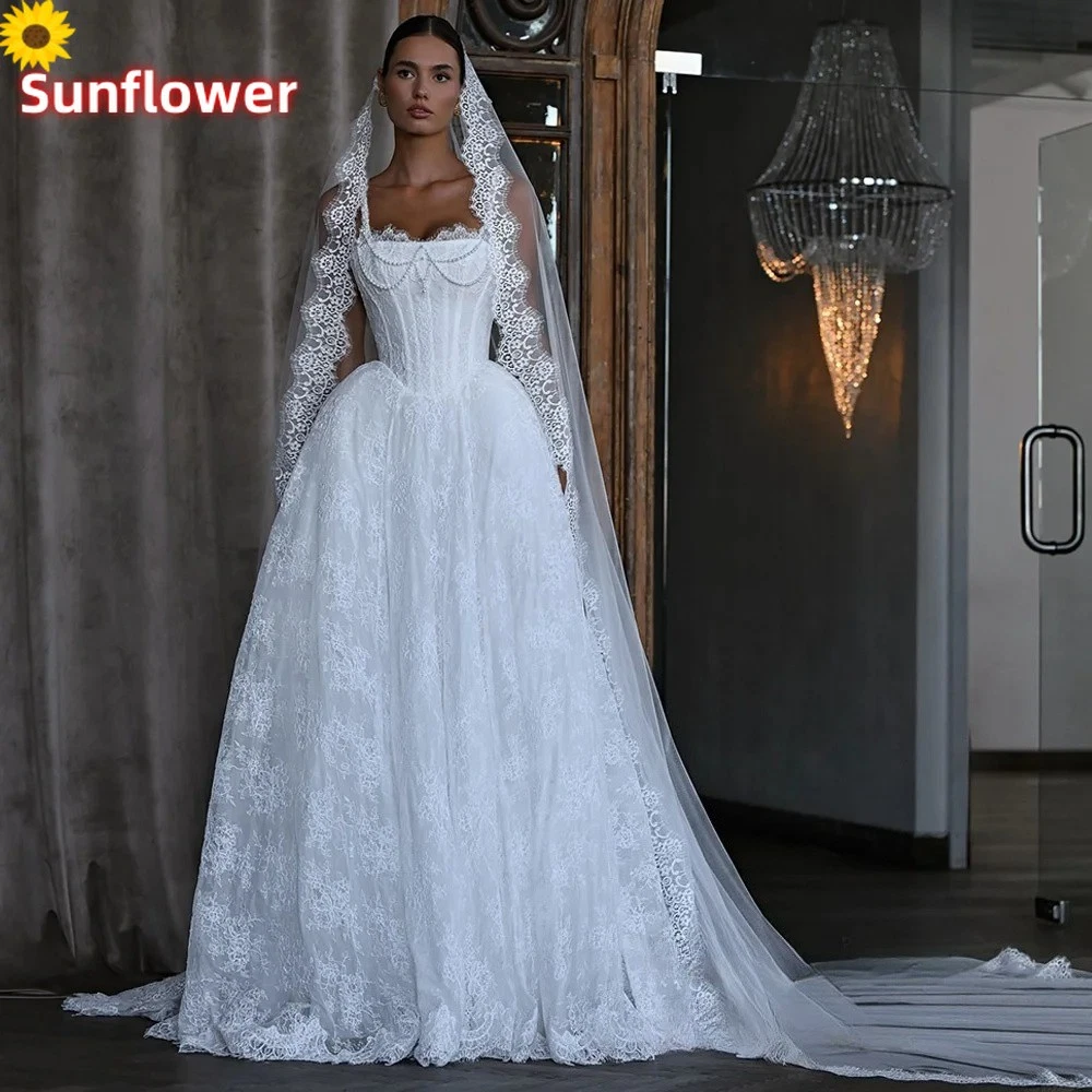 db studio sequin floral a line spaghetti strap wedding dress A-Line Spaghetti Straps Backless Long Lace Wedding Dress WD267 US12 / Ivory main image 0
