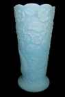 VINTAGE FENTON GLASS BLUE SATIN PEACOCK 8" VASE
