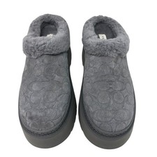 COACH Cecelia Clog Signature Shearling Suede Gray 8B EU39 Slip On Slipper CCO36