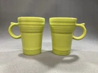 2 Homer Laughlin Fiesta Ware Lemongrass Latte Mugs Ring Handle Thumb Rest 5 1/2"