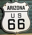 VINTAGE ROUTE 66 PORCELAIN 13” ROAD GASOLINE HIGHWAY ARIZONA AZ SHIELD SIGN