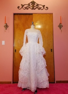 vintage lace dress 1960s Vintage 1960s White Crochet Lace Empire Waist Dress