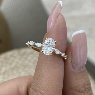 1.5ct IGI Certified E/VVS2 Oval Lab Created Diamond Engagement Ring Yellow Gold