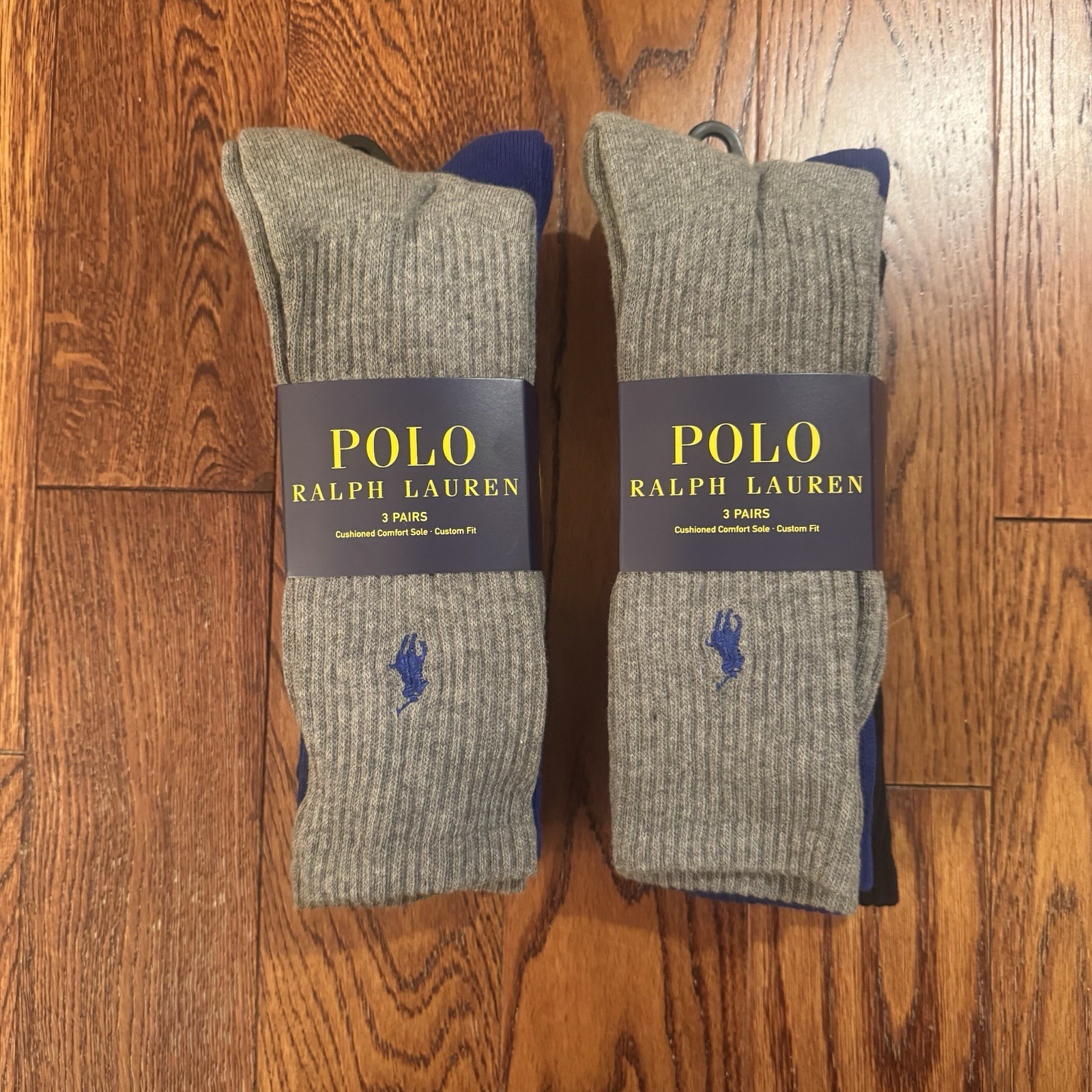 Polo Ralph Lauren 6 paia calze uomo imbottite grigio blu nero logo pony nuove con etichette