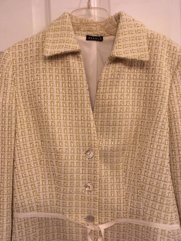 Jaqueta SEARLE Designer Lã Tweed Dente de Cão Retro Glam 3 Botões Verde Tamanho 6 NOVA - Imagem 3 de 4