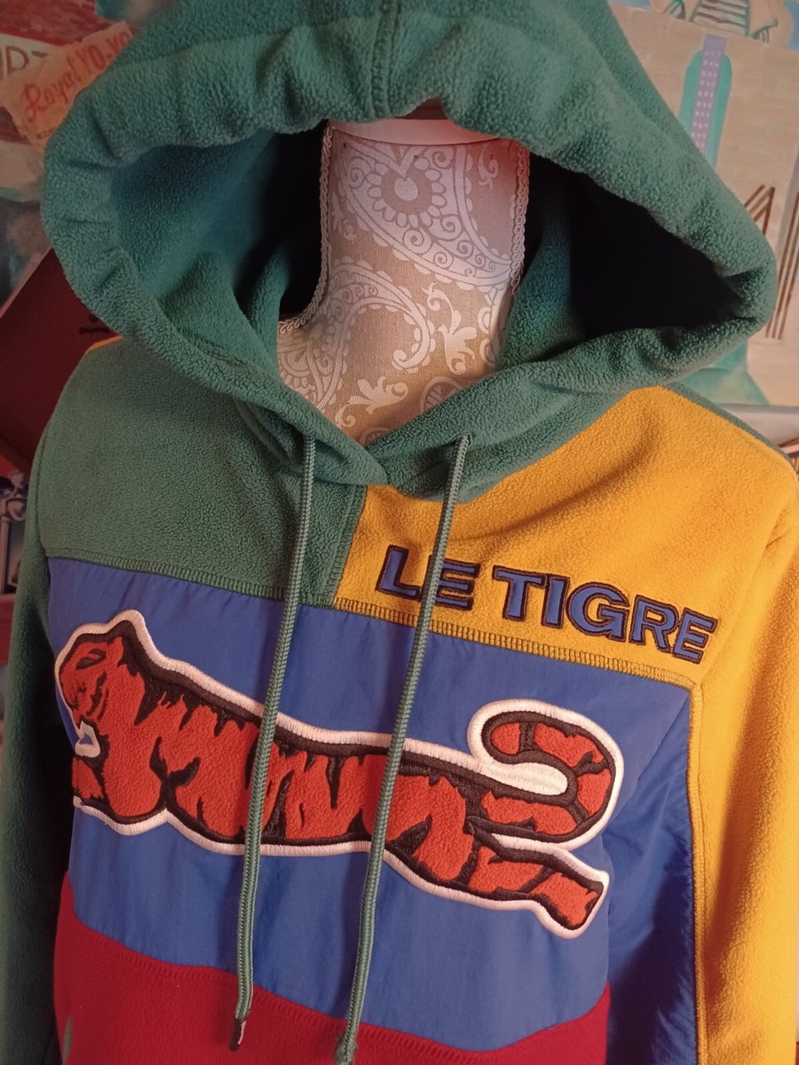 True Vintage 1980s 1990s LE TIGRE COLORBLOCK Fleece & Nylon Hoodie