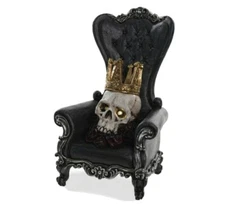 Crowned Skull In Armchair With Light Up Eyes Tabletop Halloween Gothic Decor