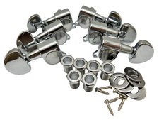 3x3 Chrome Guitar Tuners 18:1 Ratio - Chrome Kidney Button