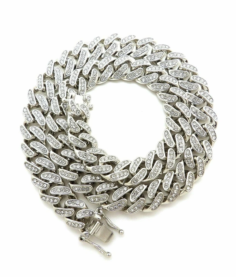 COLLAR CADENA ESLABÓN CUBANO PLATA COLGANTE CHRIS MARRÓN PIRÁMIDE NEGRA HELADA HIP HOP Foto 4 de 4