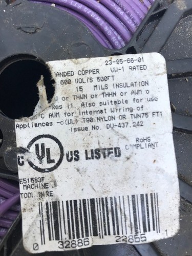 Southwire Roll of 14 AWG Stranded Copper Wire THHN Purple less than 200' New - Picture 6 of 6
