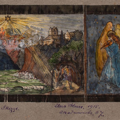 Clara Hesse Jugendstil Stella Maris Engel Triptychon Entwurf sign Aquarell 1915 - Bild 4 von 4