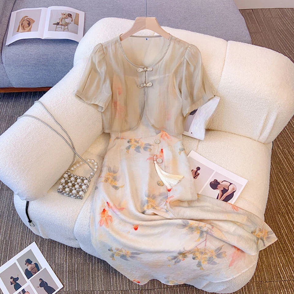 Dama Niña Retro Cárdigan Encogido de hombros Capa Recortada Bolero Abrigo Étnico Chino Prendas para el torso Foto 3 de 4