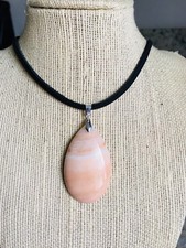 Huge Gemstone Teardrop Jasper Pendant Dyed Black Cord Necklace Chakra USA