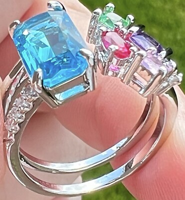 BUNTER CZ SILBER METALL GEOMETRISCHER DOPPELKRAPPEN OFFEN GRÖSSER ELEGANTER RING