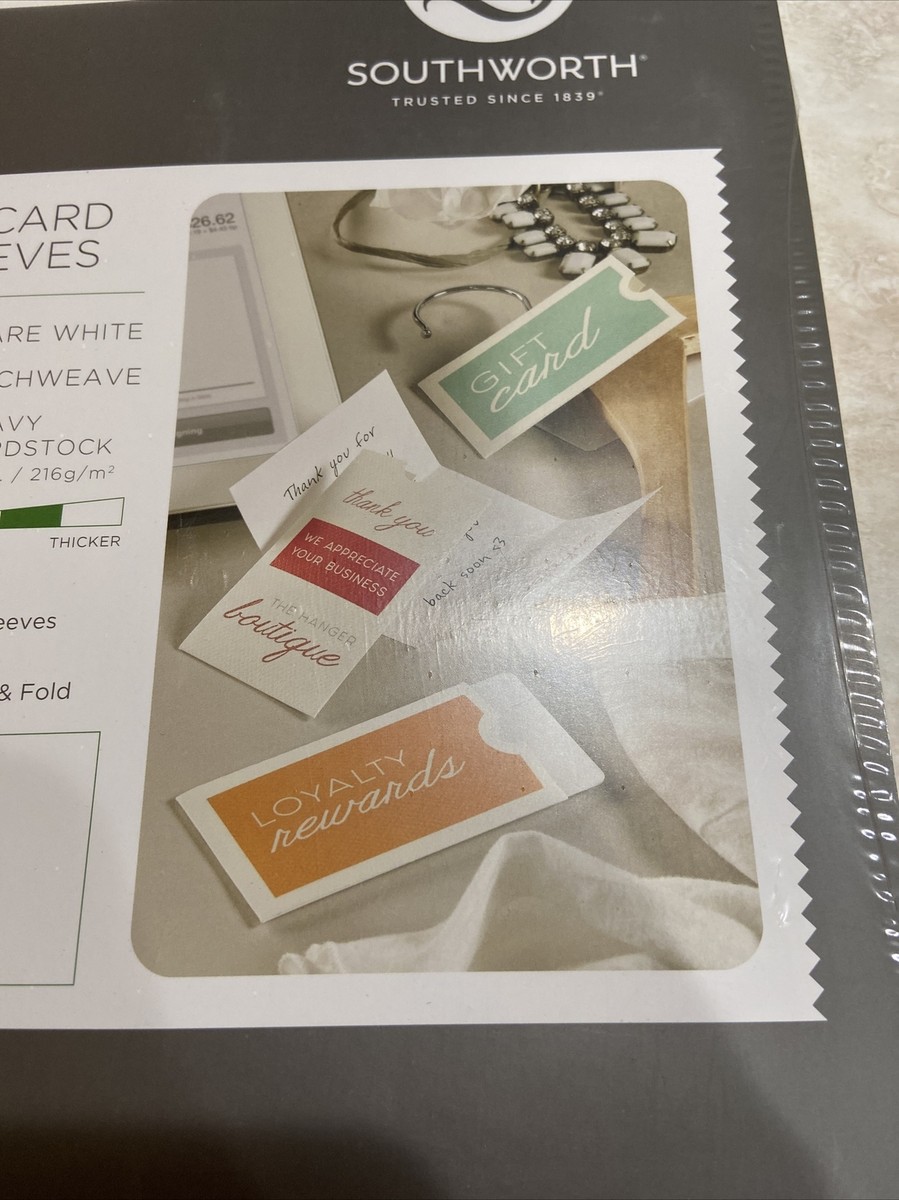 southworth diy card sleeves Tags, 3.5" x 2.12", 80 lb./216 gsm, Techweave Finish, Bare White, 48 Tags fold and adhere strips for a sleek Make a cute DIY card