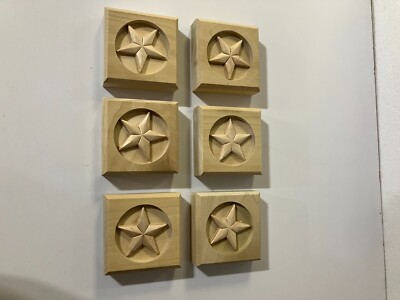 6 Wood Star Block - 3.5'' x 3.5'' x 1'' - Square Natural New