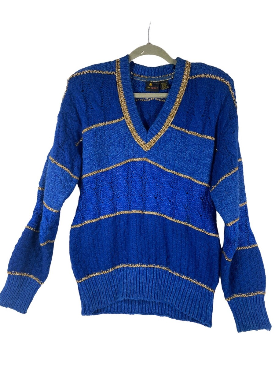 Vintage Liz Sport Oversized Grandpa Cardigan Slouchy Striped Women Small  blue