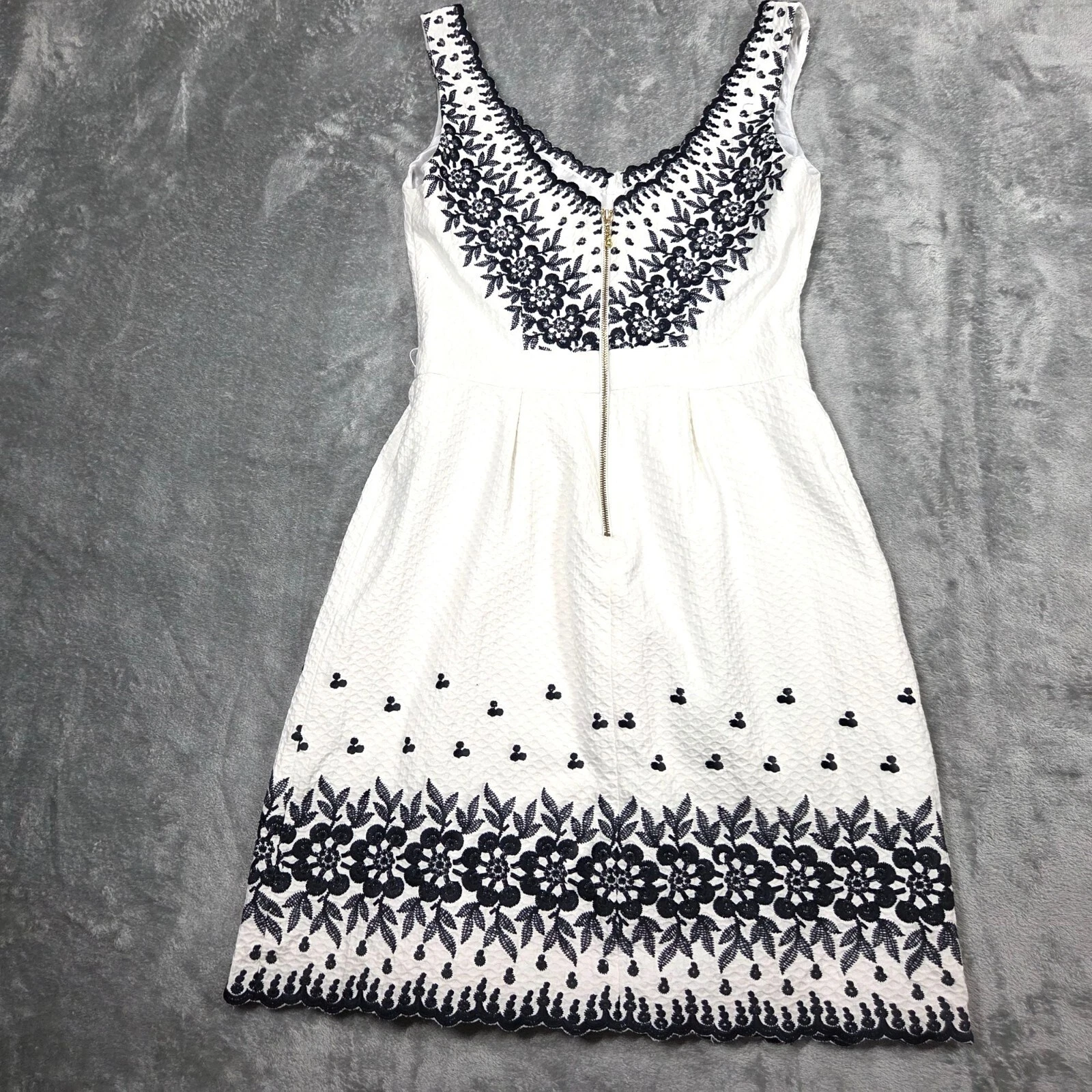 Abito Kate Spade 8 bianco blu ricamato floreale preppy spiaggia festa