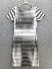 Banana Republic Women's Striped Short Sleeve Dress Size 2 Back Slit A Line white