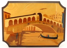 Italian Inlaid Wood Marquetry Picture Gondola Bridge Sorrento Italy 17.5 x 12