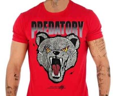 Avenue George V Paris T-Shirt Royal Wolf Rhinestone Men's Red Tee Shirt