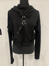 Killstar Cropped Hoodie Suspenders Fishnet Sz M Gothic Punk Emo