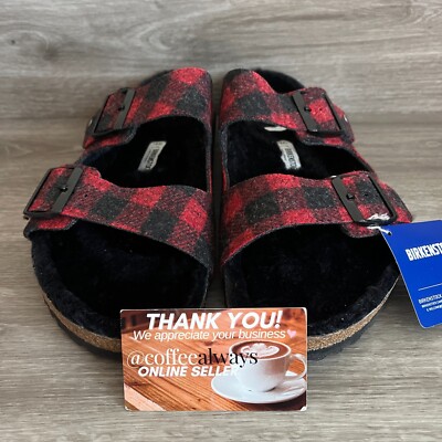 Birkenstock Arizona Rivet Plaid Red Black Shearling Regular NWB Birkenstock Arizona Rivet Plaid Red Black Shearling Regular  main image 2