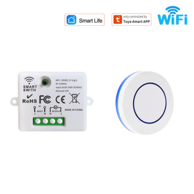 Tuya WiFi Mini Funkschalter Empfänger Lichtschalter Rund Fernbedienung Fr Alexa
