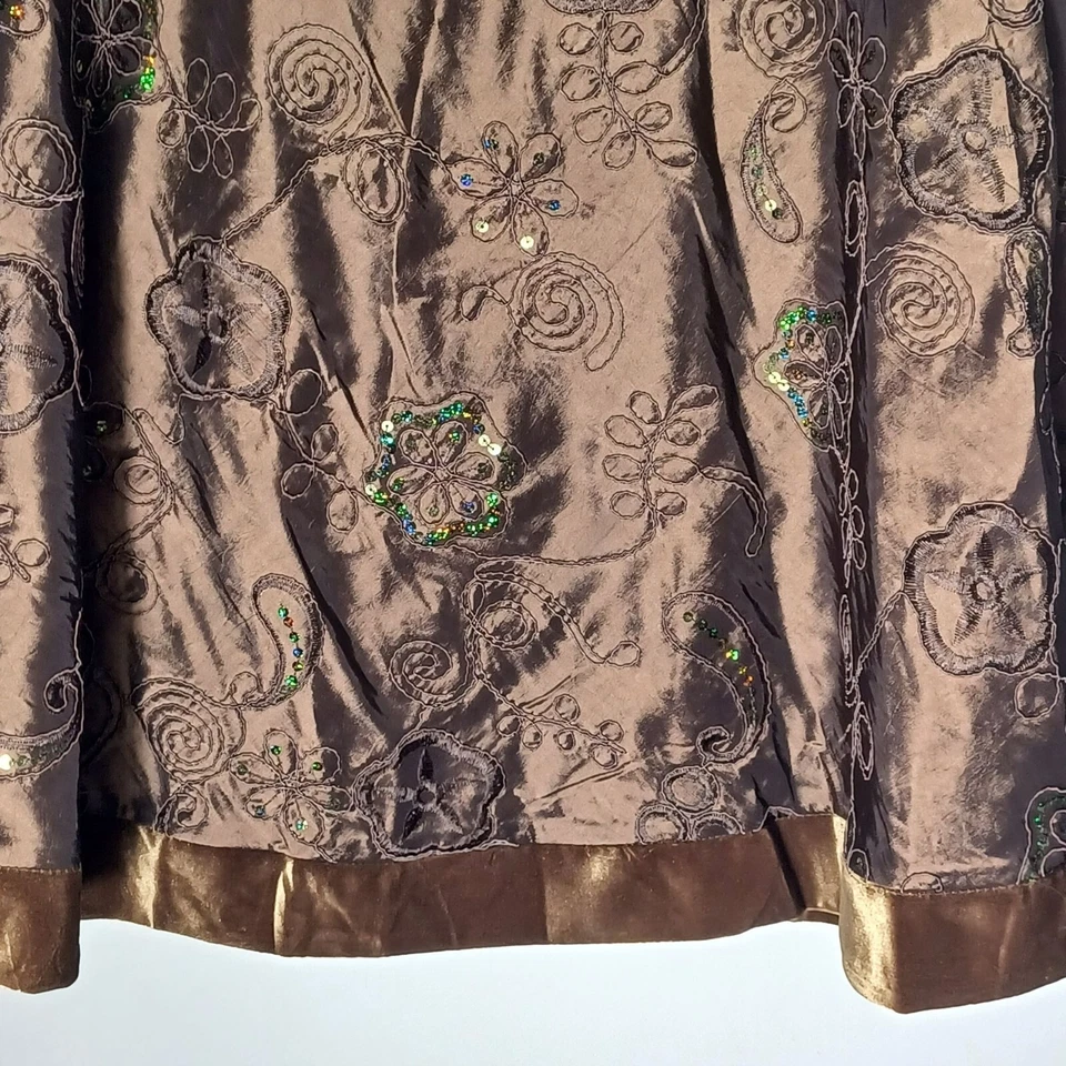 MSK Midi юбка женщин маленький зеленый Fairycore гранж вышитый смешанных медиа атлас - Изображение 3 из 4