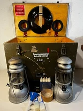 Vintage Swiss Armed Forces Genoil Petromax 2 Lantern Set W/ wood box + xtras