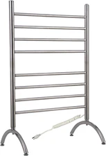 Heated Towel Rack, 8-Bar Freestanding Model, Brushed Stainless Steel, Plug-In El