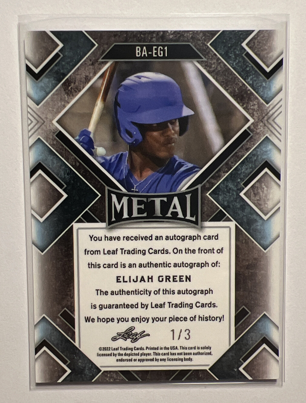 Elijah Green 2022 Leaf Metal BA-EG1 SNAKESKIN PRISMATIC AUTO 2/3