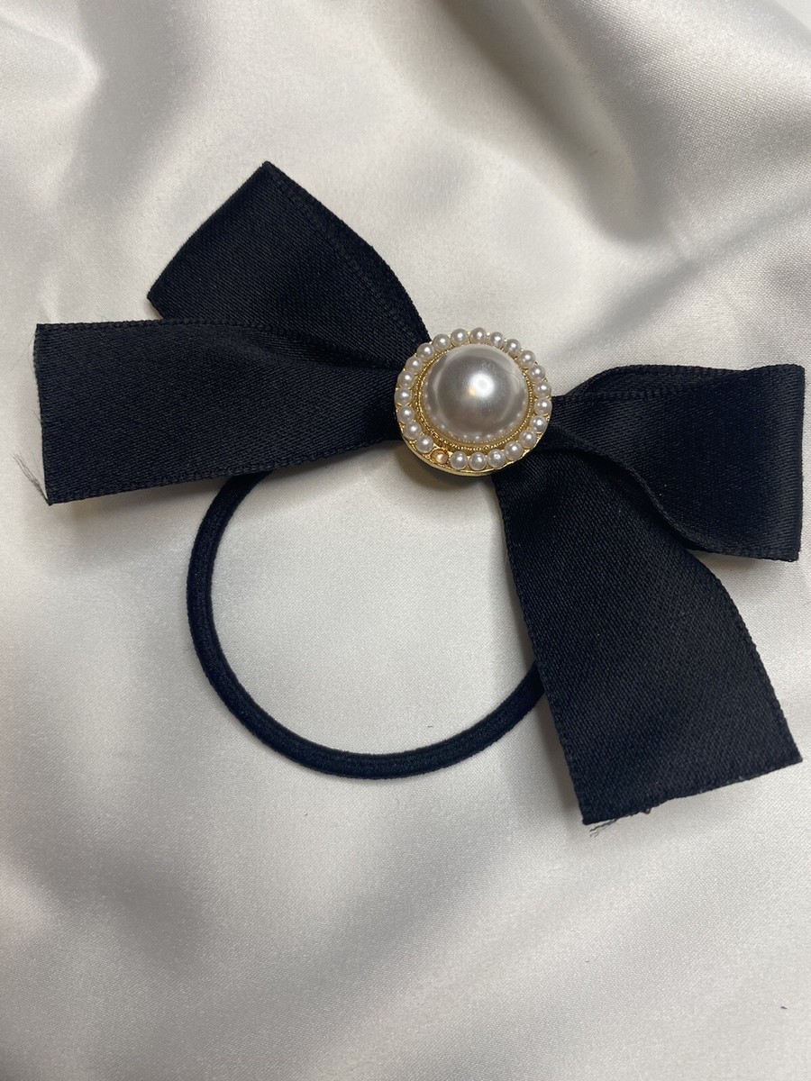 Women black Ribbon Bow Elastic Hair tie Ponytail Holder with  display picture 1