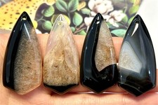 ZZ02347 48x22x7mm 4pcs Black/white Druzy Geode Agate Shield Pendant Bead