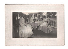 Antique 1900s Cabinet Card Photo Tea Party Teenage Girls White Lace Dresses