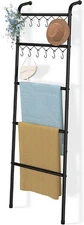 Simple Trending Blanket Ladder，5 Tier Metal Towel Rack with 12 Hooks, Black 
