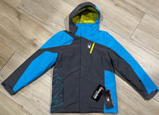 Spyder Boys Guard Ski Jacket 16 Blue/Gray Colorblock Hooded Insulated Zip ProWeb
