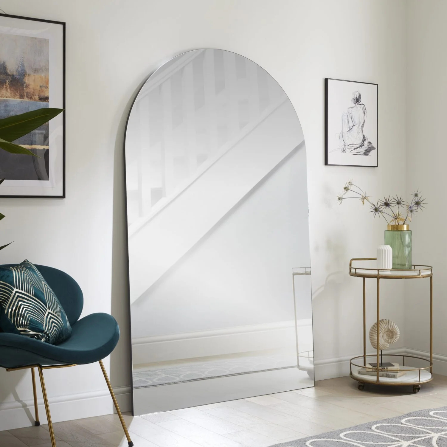 Leaner Mirror Simplistic Arched Shape with Black Outline- H 180cmxL 110cmXW 5cm