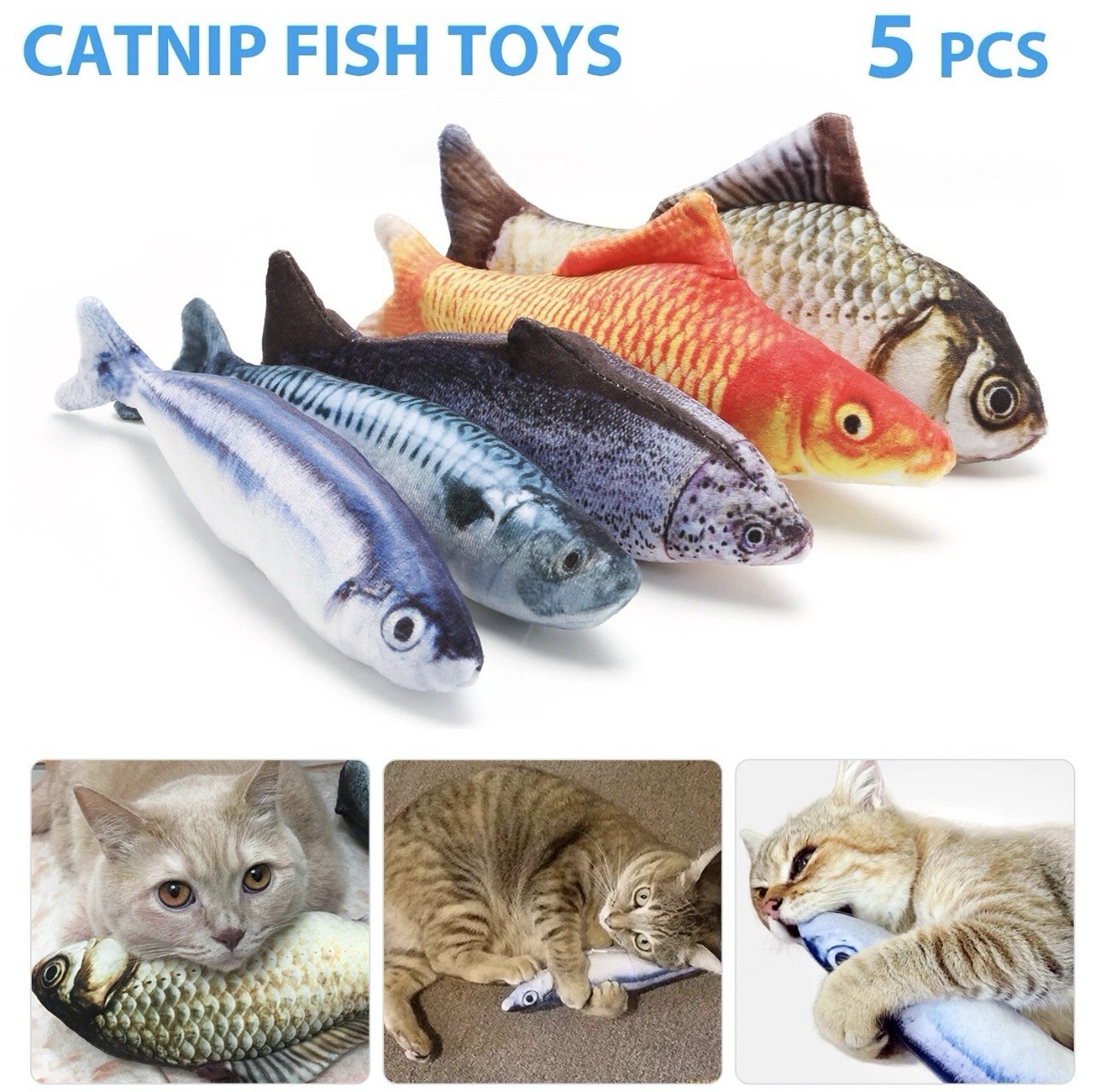 5 Pack Realistic Interactive Fish Cat Kicker Crazy Pet Toy Catnip Toys Gifts