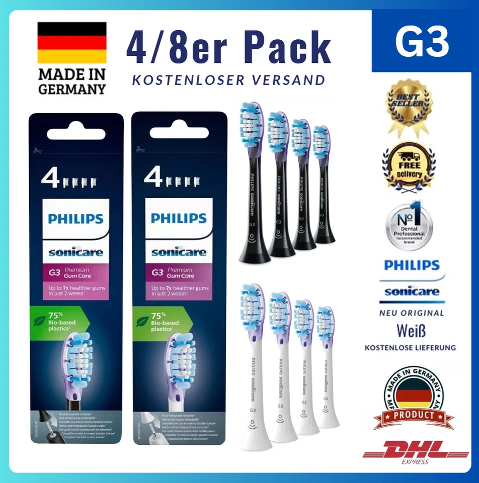 8er/4er Pack Philips Sonicare G3 HX9054/95 Premium Gum Care Aufsteckbürsten ^BBB