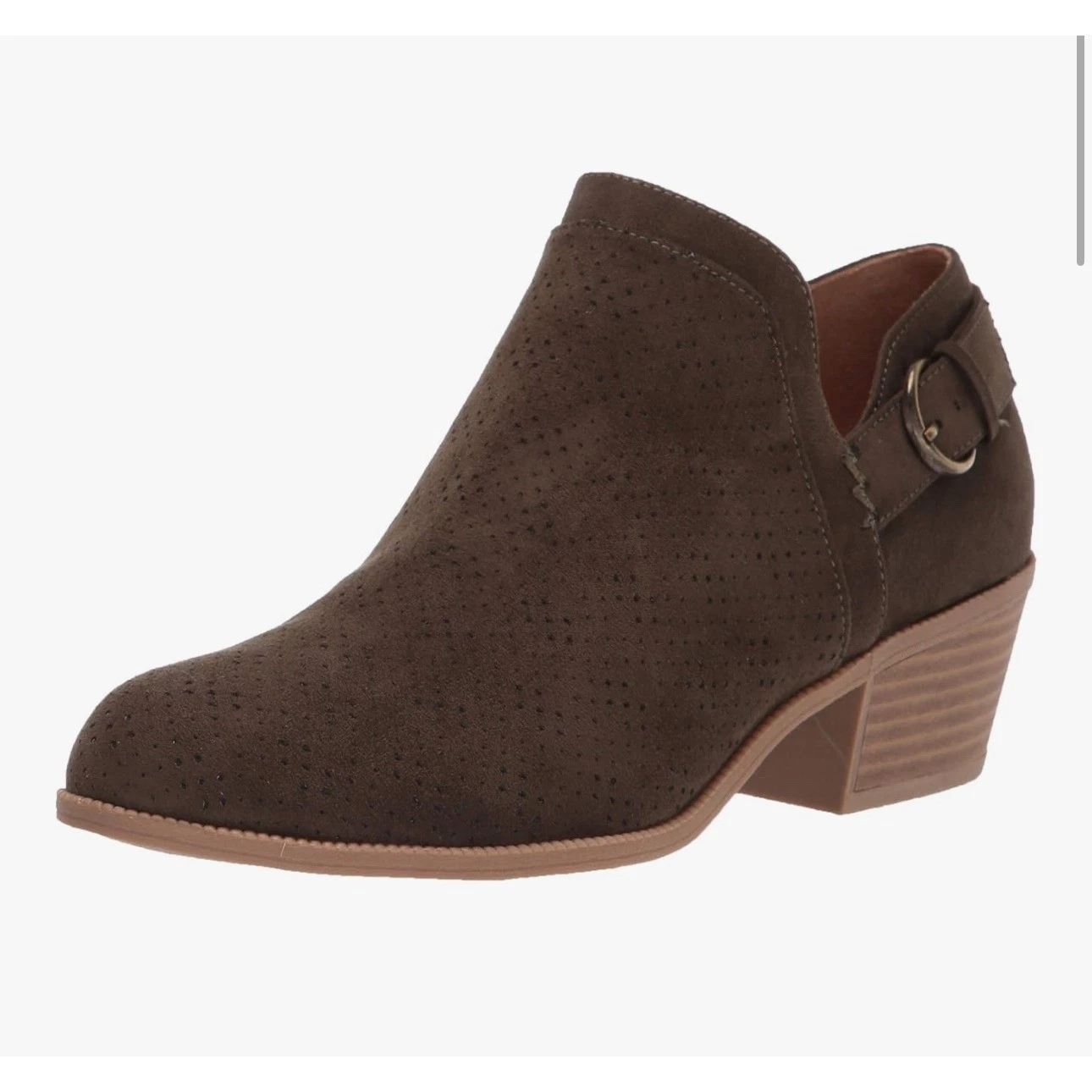 Dr. Scholl's Olive Green Perforated Faux Suede Buckle Ankle Booties Women's